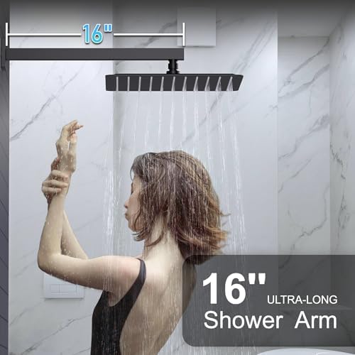 12-Inch Black Shower System with Rain Shower Head