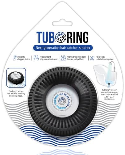 TUB RING The Ultimate Tub Drain Protector Hair CatcherStrainerSnake Black