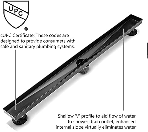 HEATGENE 24-Inch Matte Black Linear Shower Drain