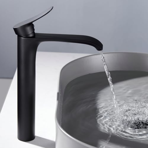 NEWRAIN Matte Black Waterfall Vessel Sink Faucet