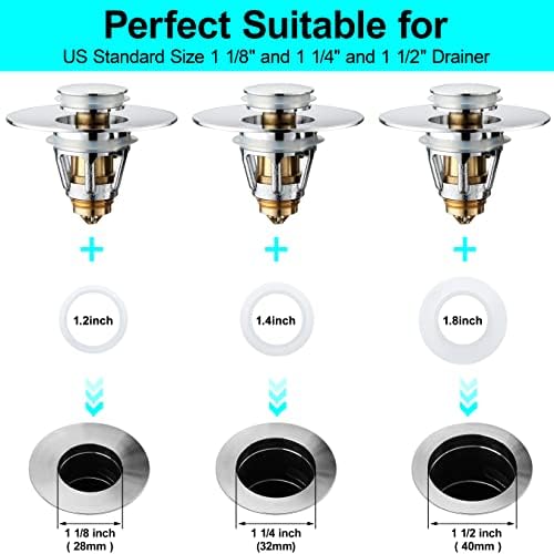 Universal Bathroom Sink Stopper Stainless Steel Anti-Clog Chrome
