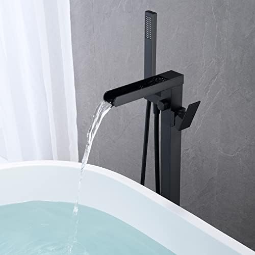 Wowkk Freestanding bathtub Faucet Brass Black 12 Fast Flow ceramic cartridgeLifetime warranty
