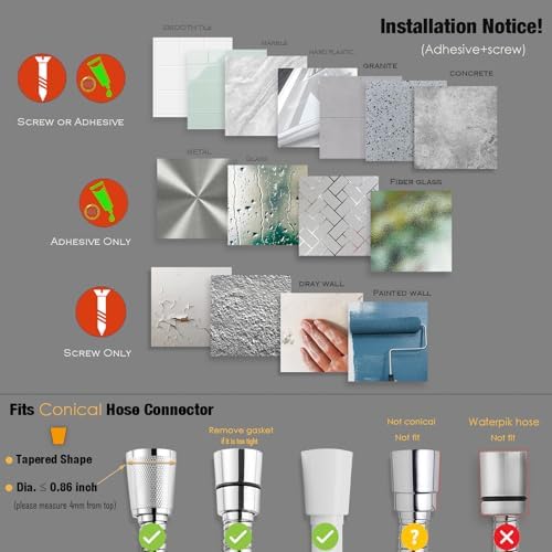 Rivwood All Metal Handheld Shower Holder - Wall Mount Screw-in Adhesive Mount Chrome