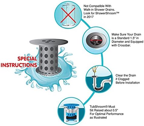 TubShroom Drain Protector Hair Catcher Sink Bathtub Strainer Gray