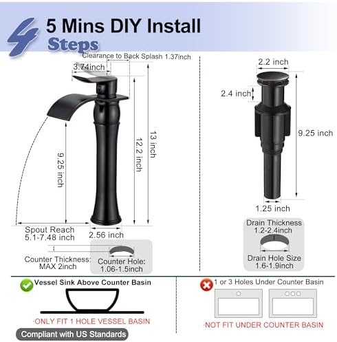Vessel Sink Faucet Oil Rubbed Bronze 1 Hole