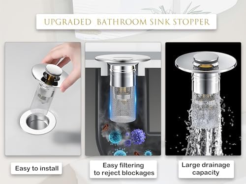 2-Piece Stainless Steel Sink Drain Strainer Hair Catcher Remove Clog Prevent Clog