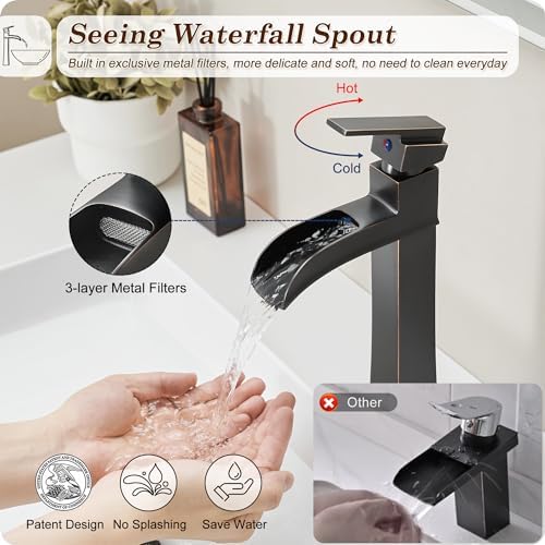 Vessel Sink Faucet with Waterfall Flow Brass Bathroom Faucet for Modern Home