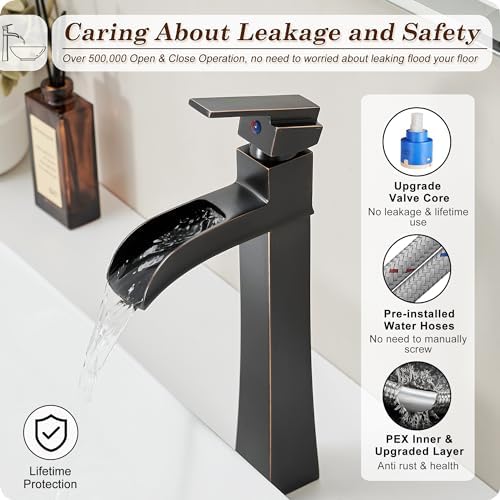 Vessel Sink Faucet with Waterfall Flow Brass Bathroom Faucet for Modern Home