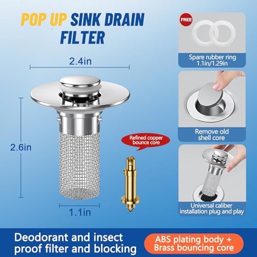 4-Piece Bathroom Sink Stopper Set with Anti-Clog Hair Catcher