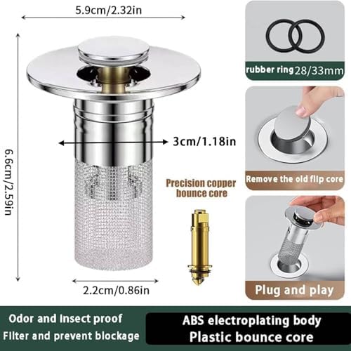 JOYO Stainless Steel Bathroom Sink Hair Catcher Drain Strainer