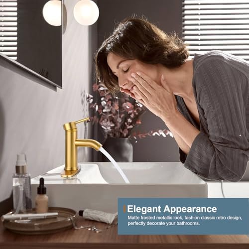 Golden Single Handle Bathroom Faucet for Modern Home
