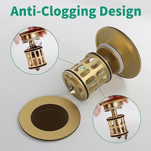 Bathroom Sink Drain Stopper with Hair Catcher Brushed Gold