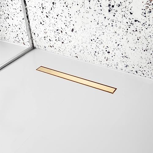 JECONNY 32-Inch Linear Shower Drain with Removable Square Hole Panel Stainless Steel