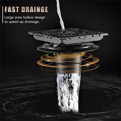 ELLOALLO 6 Inch Square Shower Drain with Flange and Matte Black Grate