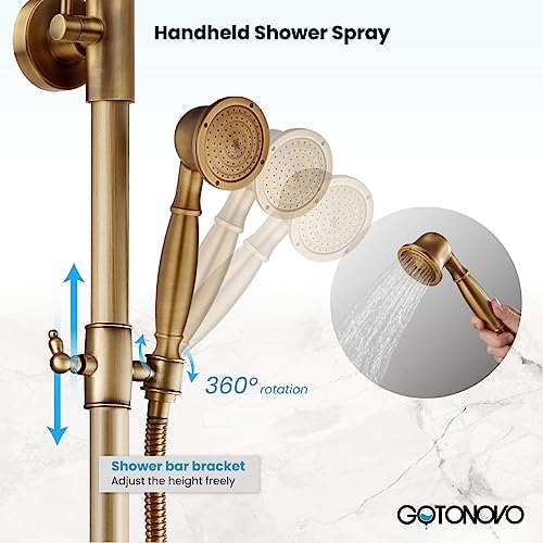 8-inch antique brass triple function shower faucet