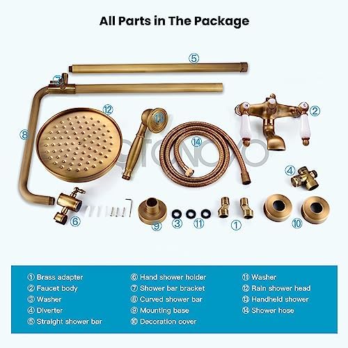 8-inch antique brass triple function shower faucet