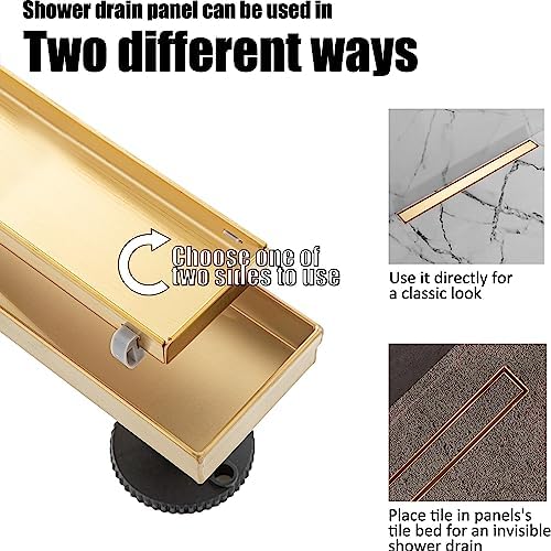 JECONNY 32-Inch Linear Shower Drain with Removable Square Hole Panel Stainless Steel