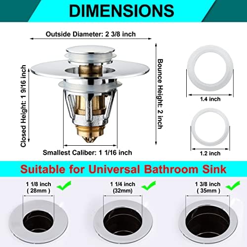 Universal Bathroom Sink Stopper Stainless Steel Anti-Clog Chrome