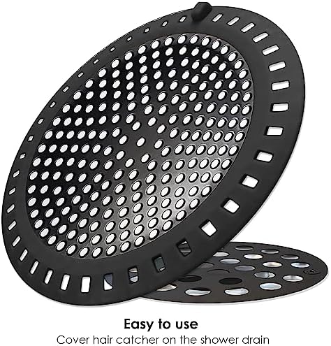 2PCS Stainless Steel Silicone Shower Hair Drain Catcher Black