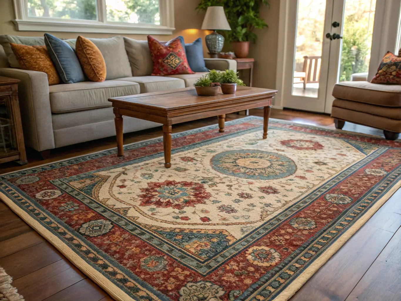 A close-up shot of a handcrafted area rug from the Artisan Crafts collection, showcasing the intricate patterns and textures. The rug is made from high-quality materials and features a unique design that complements various decor styles.